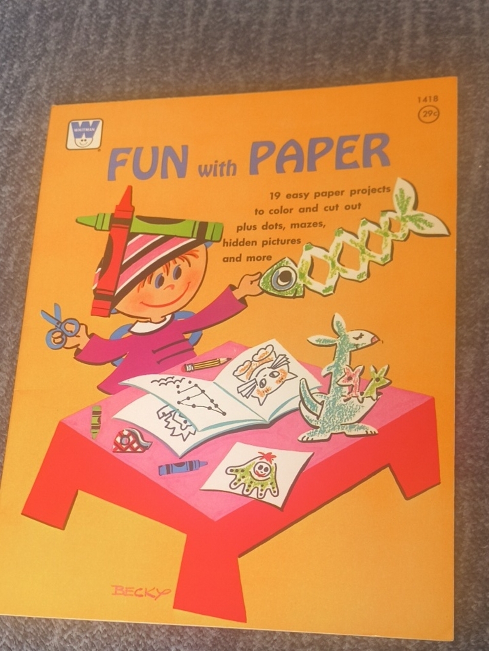 Vintage 1974 Fun with Paper Kids Craft Book - Orange